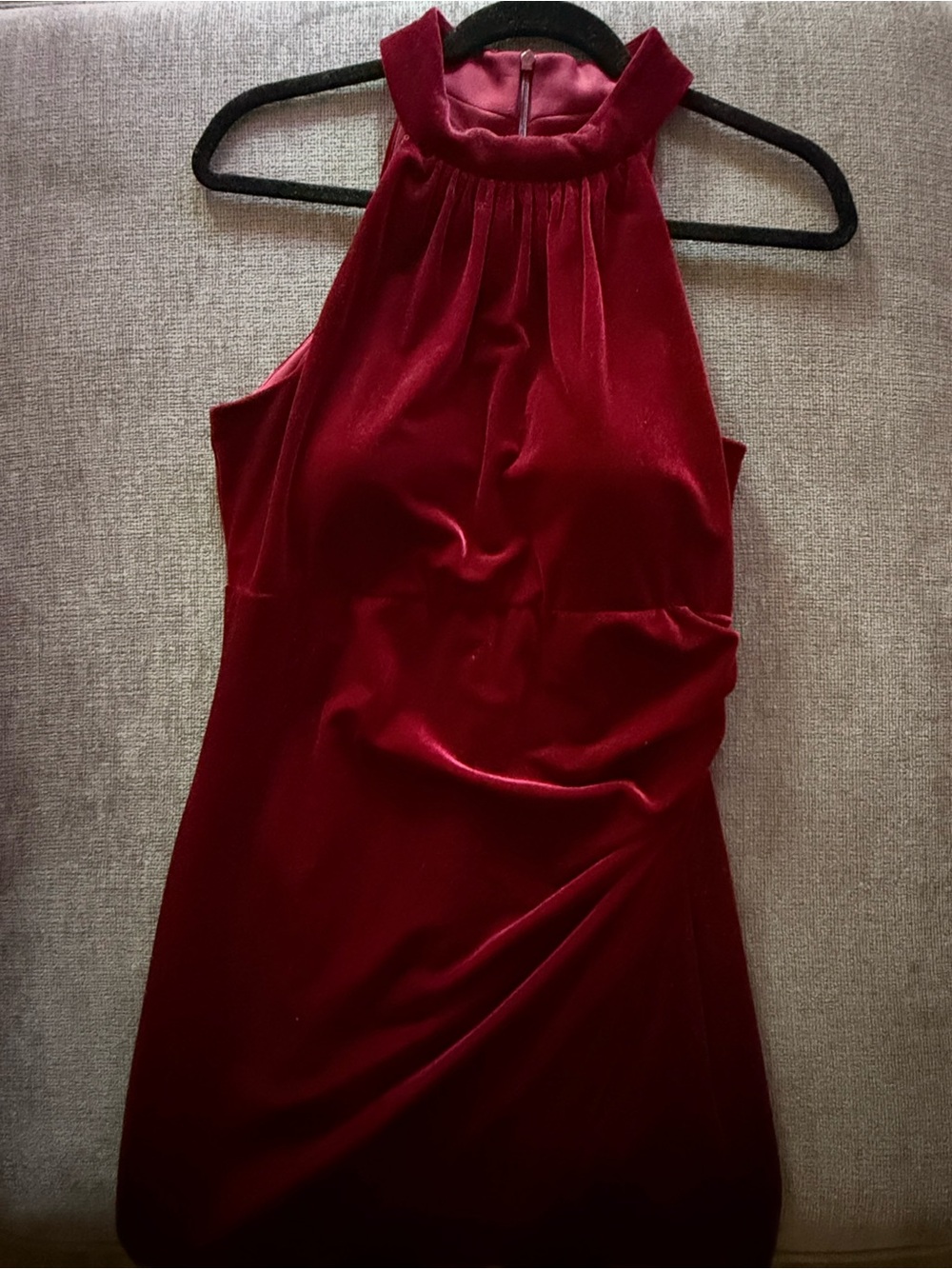 Vince Camuto Velvet Halter Midi Dress in Wine Red